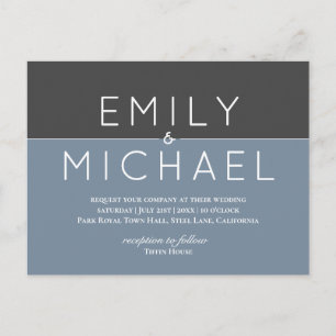 Steel Blue Bold Modern Wedding Invitation Postcard