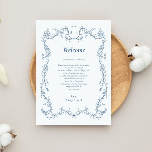 Steel Blue Botanical Wedding Letter and Itinerary Programme (Creator Uploaded)