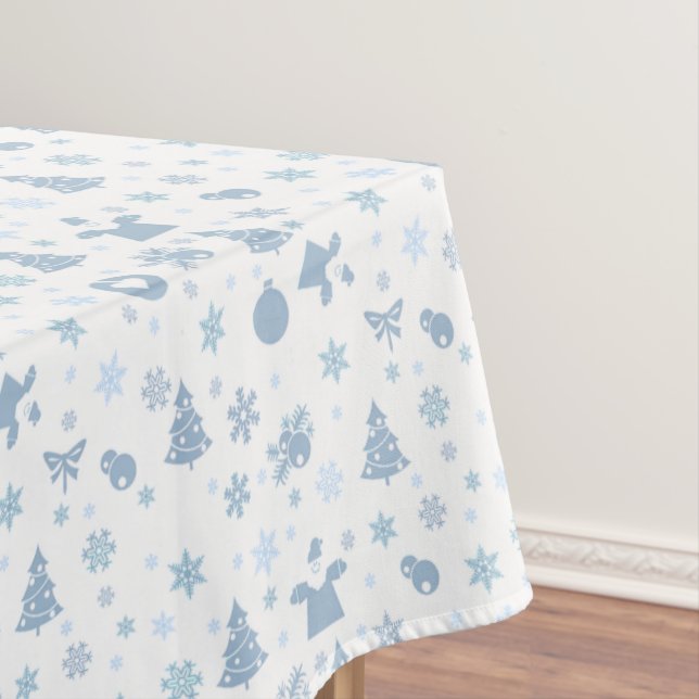 Steel Blue Christmas Pattern on White Tablecloth (In Situ)