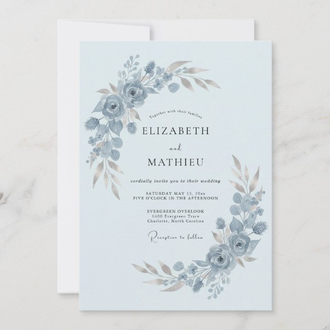 Steel Blue Delicate Winter Wedding Invitation (Front)