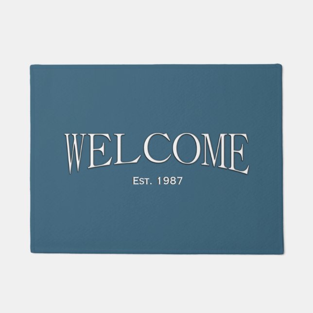 Steel Blue Established Date Welcome Doormat (Front)