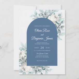 Steel Blue Foliage Grey Eucalyptus Wedding Invitation