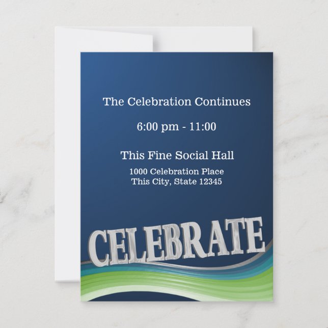 Steel Blue Green Wave Celebration Reception Card (Front)