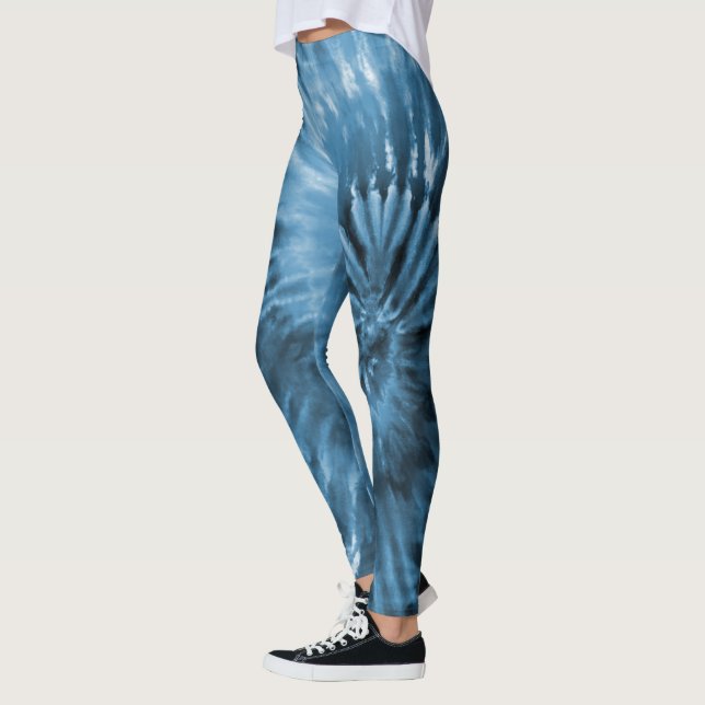 Steel Blue Grey Psychedelic Starburst Tie Dye Leggings (Left)