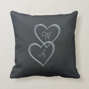 Steel blue hearts on grey cushion