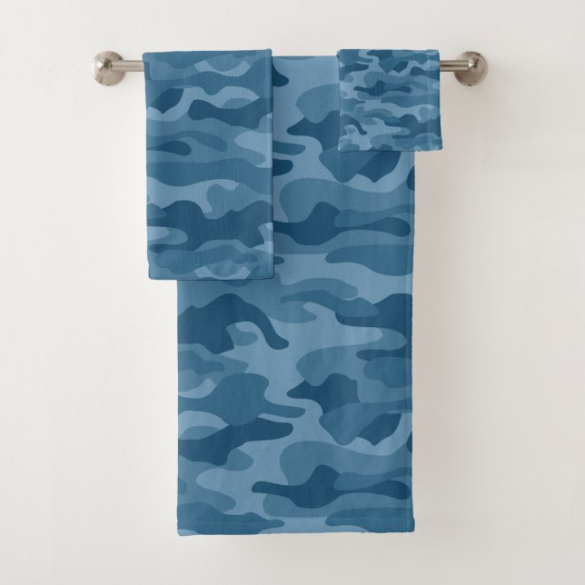 Steel Blue Monocolor Camo Bath Towel Set (Insitu)