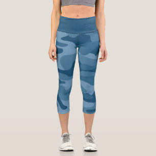 Steel Blue Monocolor Camo Capri Leggings
