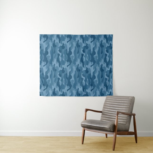 Steel Blue Monocolor Camo Tapestry (In Situ (Horizontal))