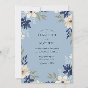 Steel Blue Navy Painted Wedding Invitation