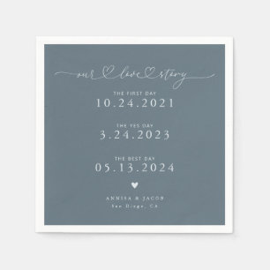 Steel Blue Our Love Story Script Hearts Wedding Napkin