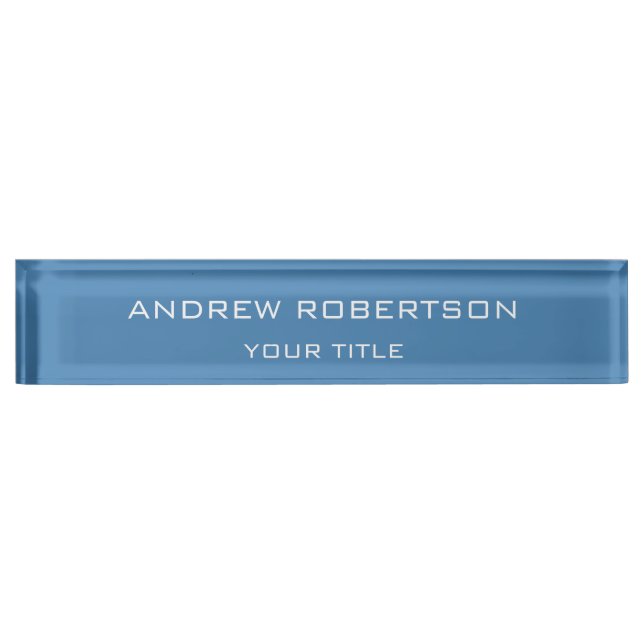 Steel Blue Plain Elegant Minimalist Simple Nameplate (Front)
