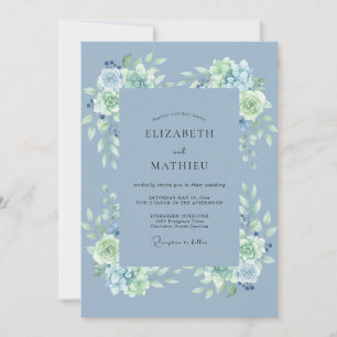 Steel Blue Regal Winter Wedding Invitation