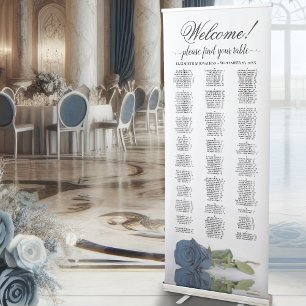 Steel Blue Rose Chic Alphabetical Seating Chart Retractable Banner