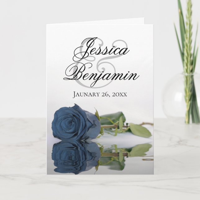 Steel Blue Rose Elegant Romantic Photo Wedding Invitation (Front)