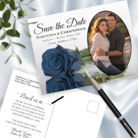 Steel Blue Rose Oval Photo Wedding Save The Date