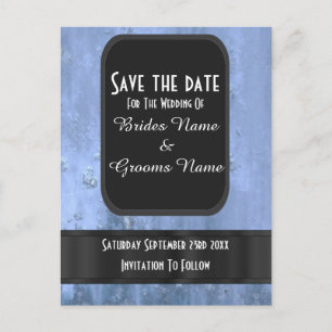 Steel blue rusty metal save the date announcement postcard