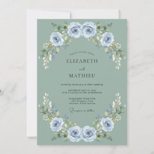 Steel Blue Soft Rose Wedding Invitation