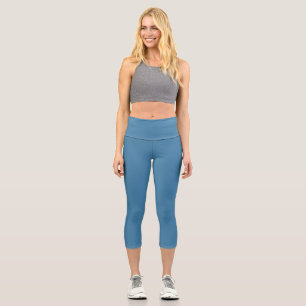 Steel Blue Solid Blank Colour Capri Leggings