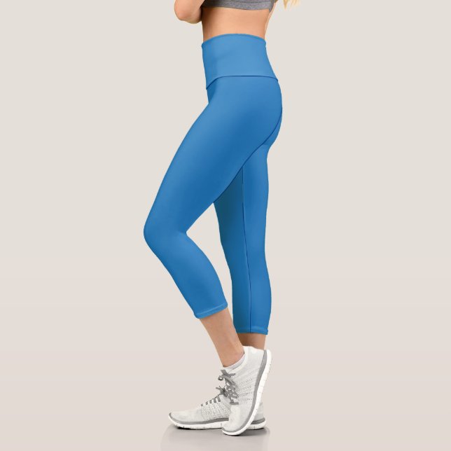 Steel Blue Solid Plain Colour Capri Leggings (Left)