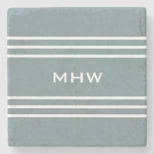 Steel Blue Stripes custom monogram stone coaster