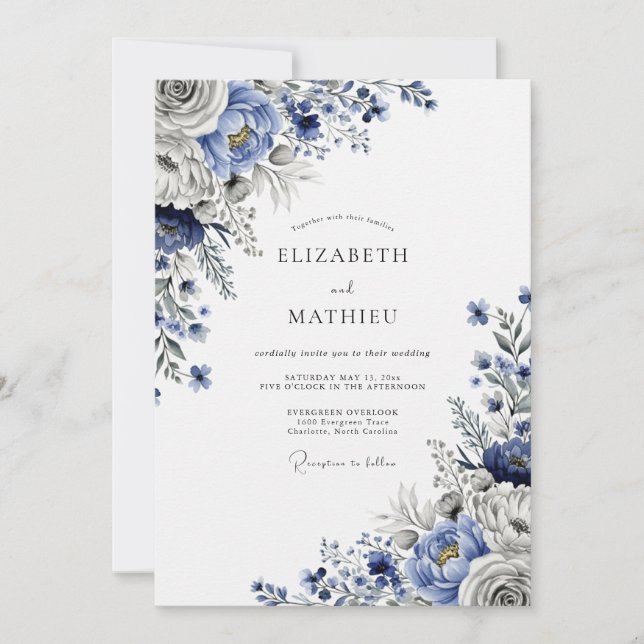 Steel Blue Sublime Winter Wedding Invitation (Front)