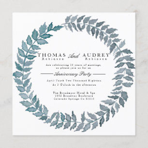 Steel Blue Vine   Watercolor Anniversary Party Invitation