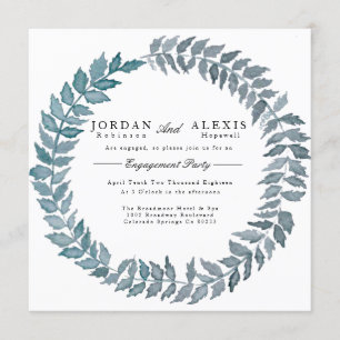 Steel Blue Vine   Watercolor Engagement Party Invitation