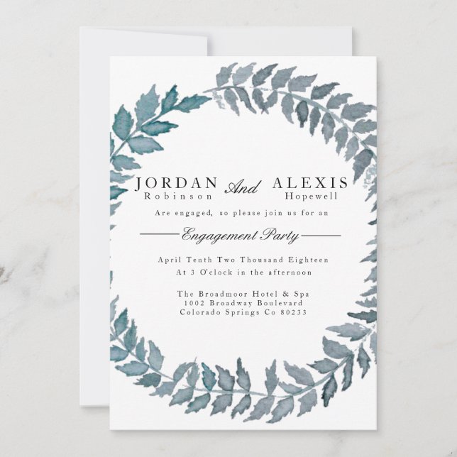 Steel Blue Vine | Watercolor Engagement Party Invitation (Front)