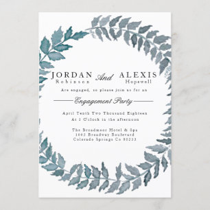 Steel Blue Vine   Watercolor Engagement Party Invitation