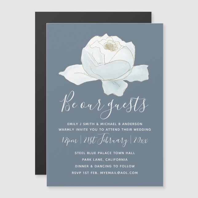 Steel Blue White Rose Wedding Modern Invitation (Front/Back)