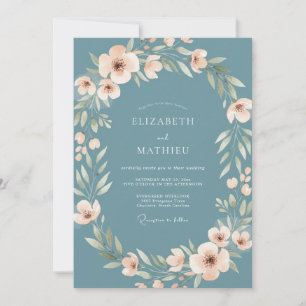 Steel Blush Blossom Wedding Invitation
