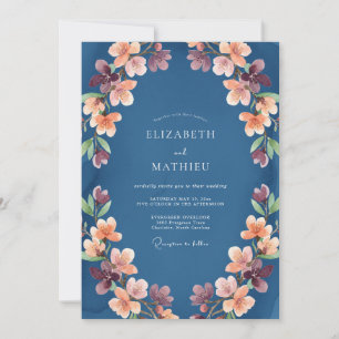 Steel Blush Peach Petal Wedding Invitation