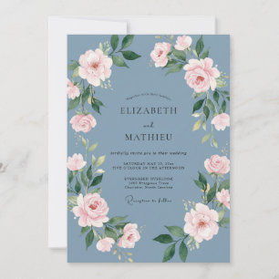 Steel Blush Watercolor Wedding Invitation