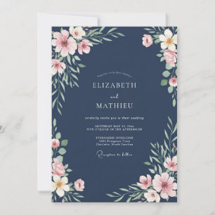 Steel Blush Wildflower Wedding Invitation