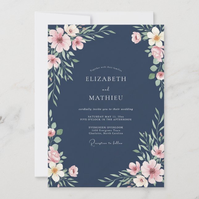 Steel Blush Wildflower Wedding Invitation (Front)