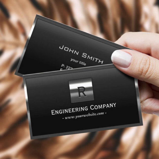 Steel Border Monogram Engineering Business Card (Creator Uploaded)