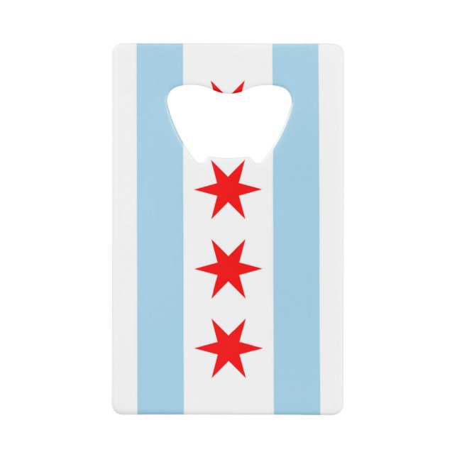 Steel Bottle Opener with flag of Chicago, USA (Front)