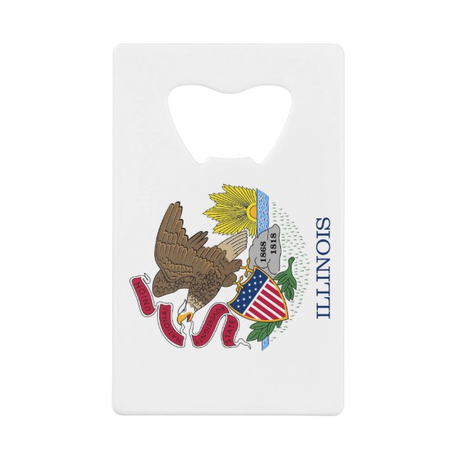 Steel Bottle Opener with flag of Illinois, USA (Front)