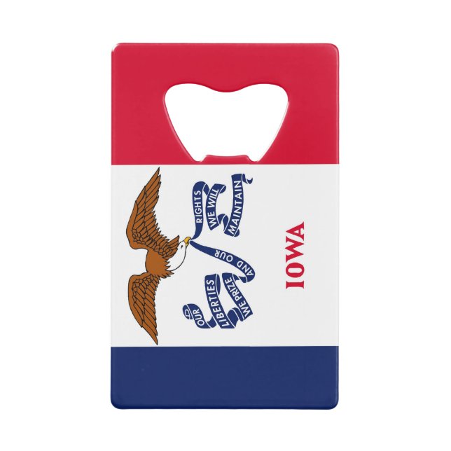 Steel Bottle Opener with flag of Iowa, USA (Front)