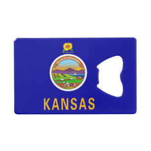 Steel Bottle Opener with flag of Kansas, USA