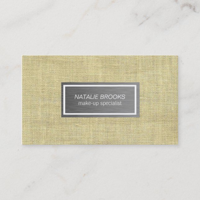 Steel Brushed Metal and Linen Stitched look Business Card (Front)