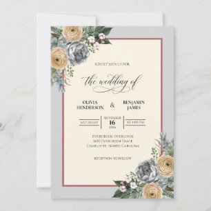 Steel Champagne Bouquet Eucalyptus Wedding Invitation