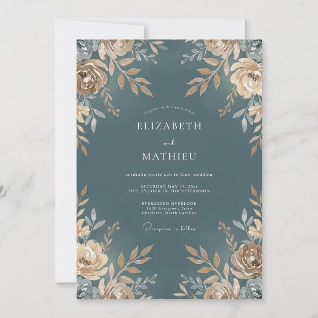 Steel Champagne Leafy Wedding Invitation (Front)