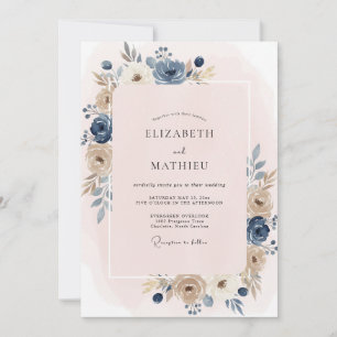 Steel Champagne Petal Wedding Invitation