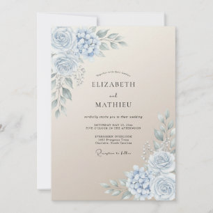 Steel Champagne Ranunculus Eucalyptus Wedding Invitation