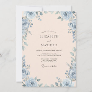 Steel Champagne Rose Wedding Invitation