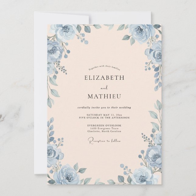 Steel Champagne Rose Wedding Invitation (Front)