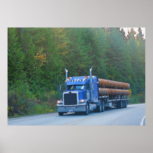 Steel Construction Pipe Truck Highway Driving Art Poster (Front)