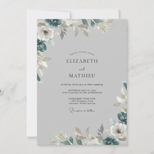 Steel Cool Grey Leafy Wedding Invitation