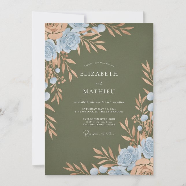 Steel Copper Leafy Wedding Invitation (Front)